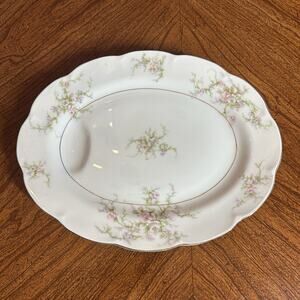 Theodore Haviland USA Rosalinde Oval Serving Platter 12" Juice Well Pink Floral